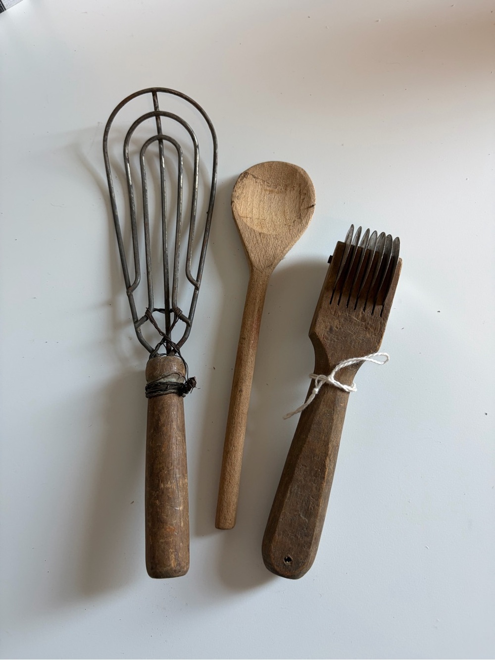 Vintage Primitive Kitchen Utensil Lot Wood Spoon Whisk Pastry Cutter Farmhouse